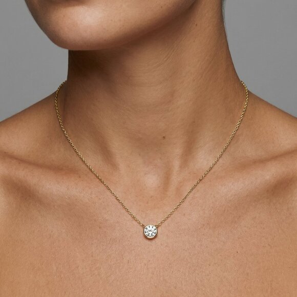 Diamond Bezel 14K (or 18k upon request) Gold Solitaire Pendant Necklace - Picture 4 of 7